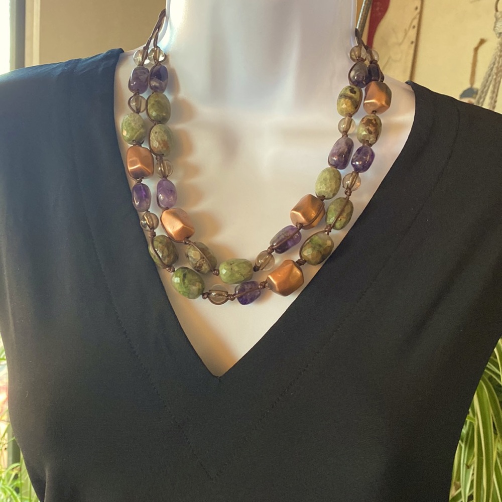 Coldwater Creek Double Strand Necklace 20” with Genuine Stones, NWOT